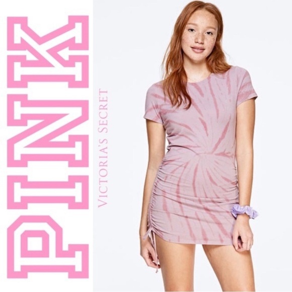 PINK Victoria's Secret Dresses & Skirts - Victoria's Secret PINK Beach Terry Adjustable Ruched Side Dress Tie Dye size XS﻿